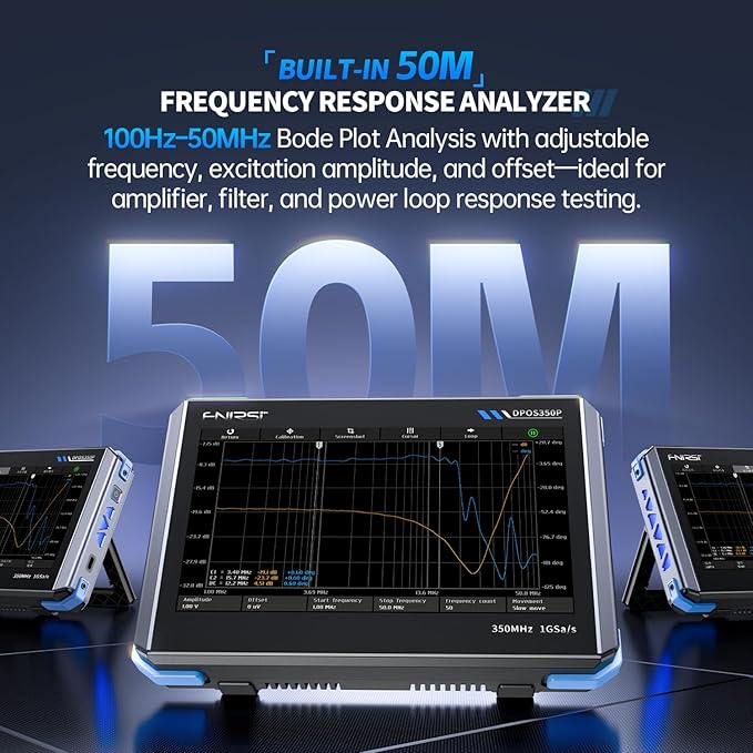 FNIRSI DPOS350P 4-in-1 Tablet Oscilloscope 350MHz, Spectrum Analyzer 200KHz - 350MHz, Frequency Response Analyzer DDS Generator, 2CH Handheld Oscilloscope 1 GSa/s, 7" Touch Screen Digital Phosphor