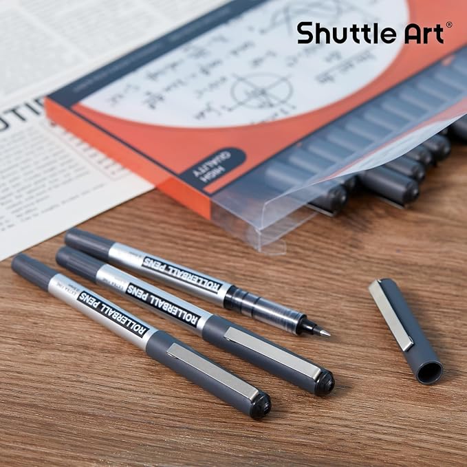 Shuttle Art RollerBall Pens, 25 Pack Black Fine Point Roller Ball Pens - Image 7
