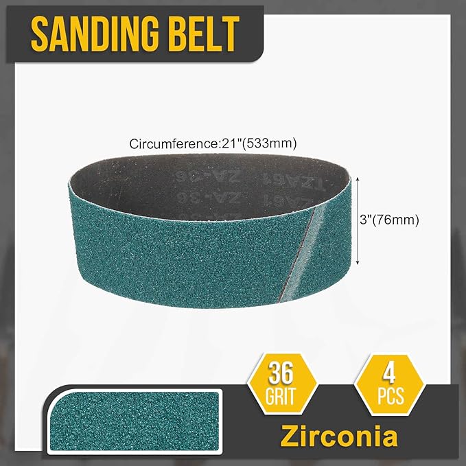 3 x 21 Inch Sanding Belt, 4 Pcs 36 Grit Zirconia Knife Sharpener Belts Work Sharpening for Belt Sander Knife Carving Tool Metal Working