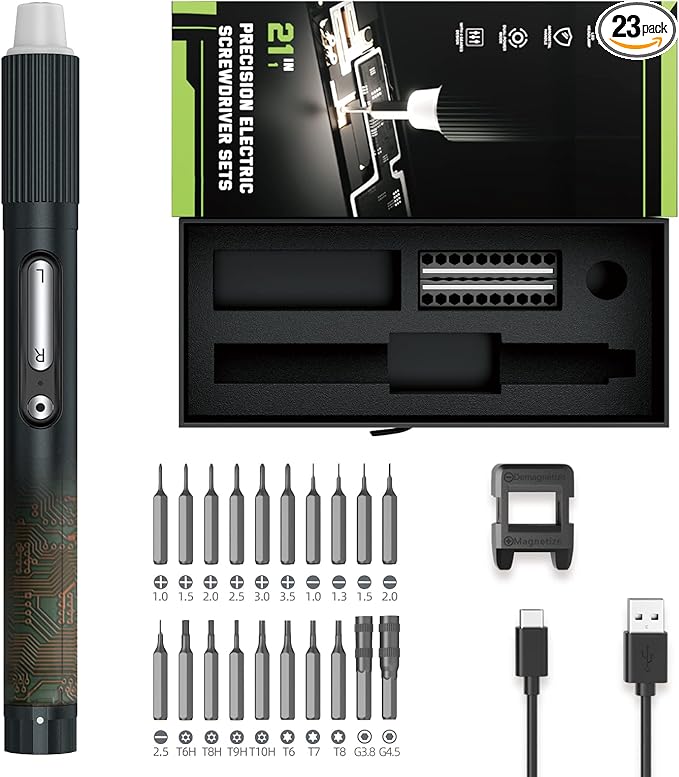 Mini Electric Screwdriver,JAKEMY Adjustable Torque Power Screwdriver Dual-mode Cordless Magnetic Precision Torx Screwdriver Bit Repair Tool kit USB Rechargeable with LED light for Electronics Consoles