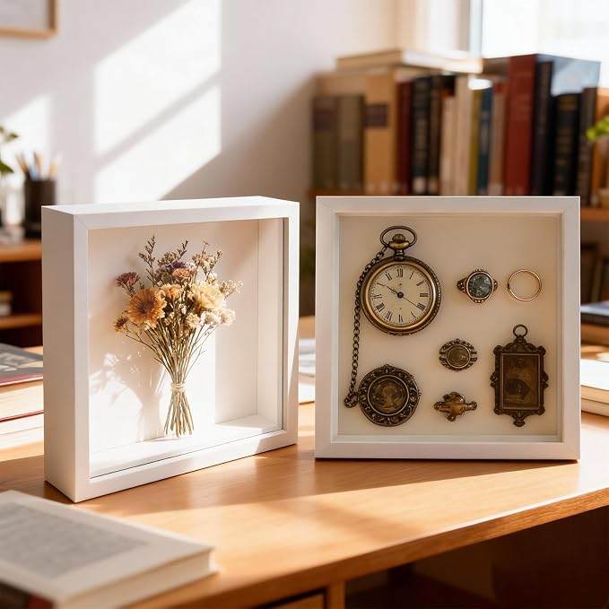 VOKOY 2 Pack 8" x 8" Shadow Box Frame, Wooden White Hollow Photo Frame - Image 7