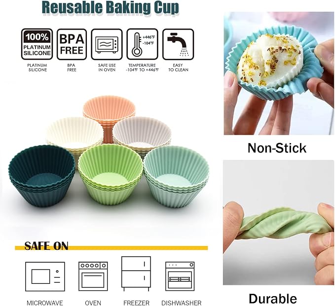 Reusable Silicone Cupcake Baking Cups 24 Pack, 2.75 inch Silicone Baking Cups - Image 2
