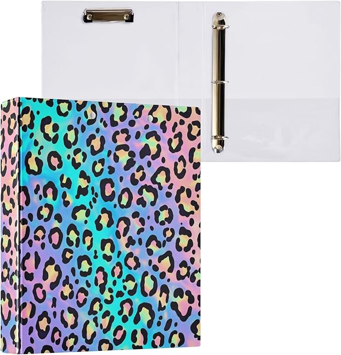 Colorful Cheetah Round Ring Binders 1.5 Inch Leopard Purple 3 Ring Clipboard by Wamika