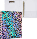 Colorful Cheetah Round Ring Binders 1.5 Inch Leopard Purple 3 Ring Clipboard by Wamika
