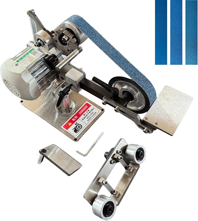 Belt Sander, 30 x 1-Inch VariableVariable Speed Belt Polisher with VFD, 110V 550W Electric Grinding Machine with 2 Grinding Moulds & 3 PCS Sanding Belts for Metalworking, Knife Making