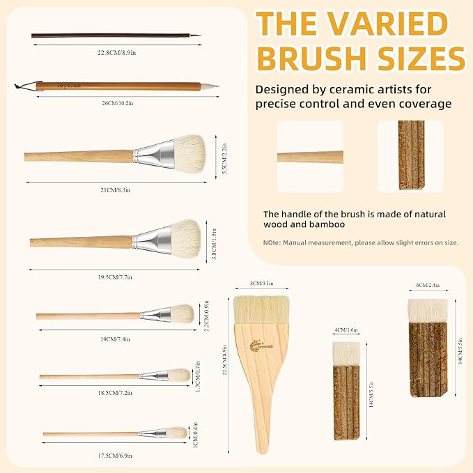 Glaze Brushes Pottery Tools, Different Shape Wool Soft Bristle - Image 4