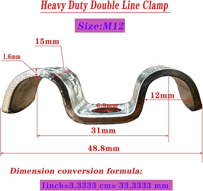 6pcs 12mm(1/2 inch) Double Line Clamp Heavy Duty 1 Hole Conduit Strap 304 Stainless Steel M-Type Pipe Strap For Wire Pipe Cord Installation