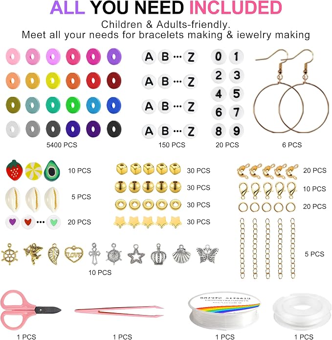 Redtwo 6200 Clay Beads Bracelet Making Kit, 24 Colors Flat Preppy Beads - Image 3