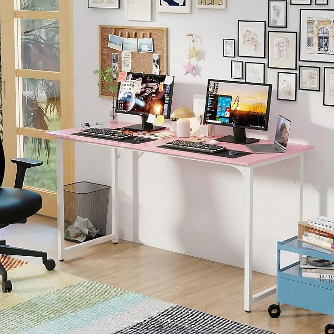 PayLessHere | 55 Inch Computer Desk | Pink | Office Desk - Image 2