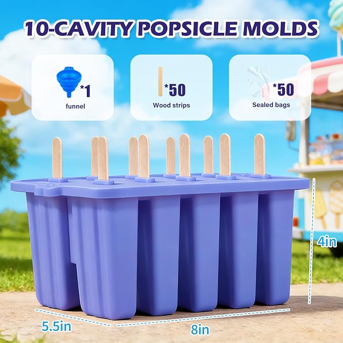 Purple Silicone Popsicles Molds, 10 Cavity Homemade Popsicle Molds DIY Ice Pop - Image 2