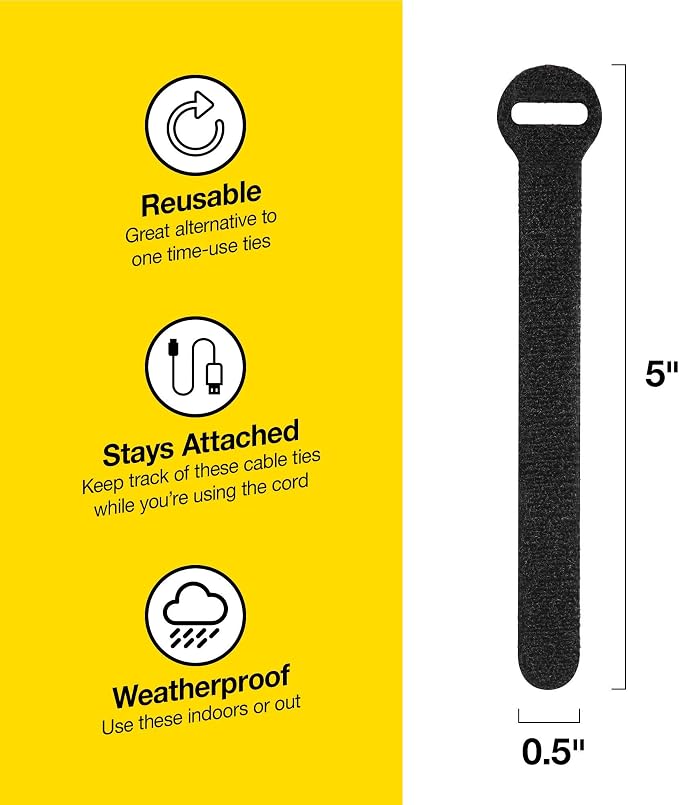 Self-Gripping Cable Ties by Wrap-It Storage, 5 Inch Straps – Reusable Hook and - Image 4