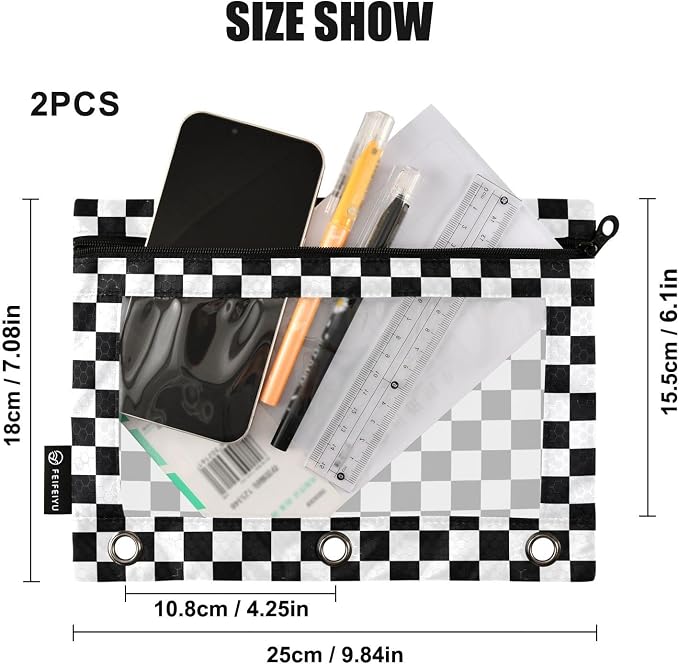 Custom Black White Checkered Pattern Pencil Pouch - Image 3