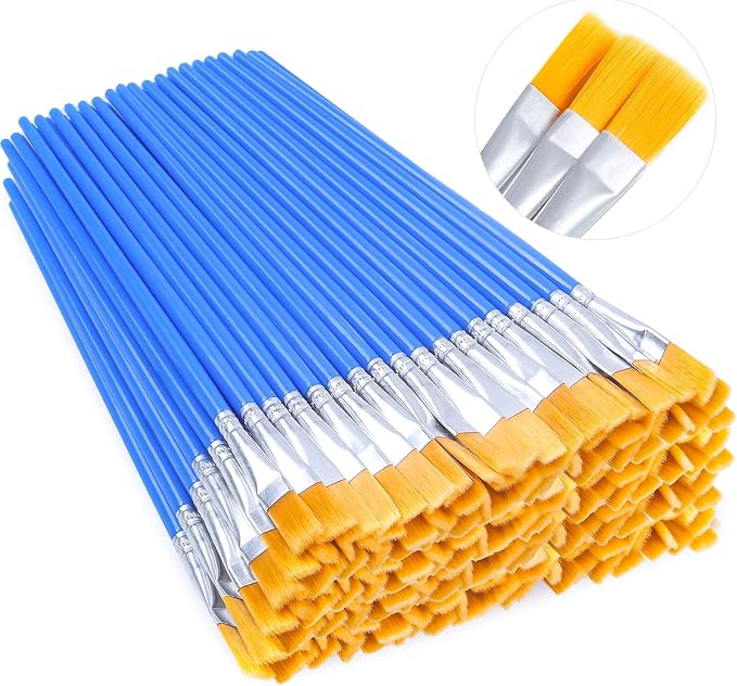 100Pcs Small Paint Brushes Bulk, Anezus Flat Top Acrylic Classroom Brush by anezus