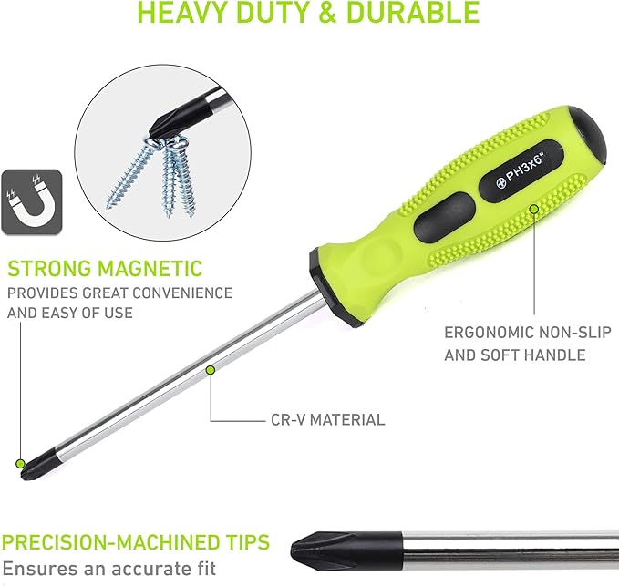 FASTPRO 8-Piece Magnetic Screwdrivers Set with 4 Phillips and 4 Slotted Tips, Precision Screwdriver Repair Tool Kit, Green