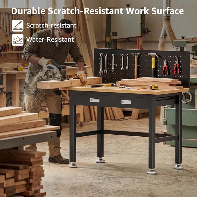 39.4" Workbench with Drawer and Pegboard - Image 4