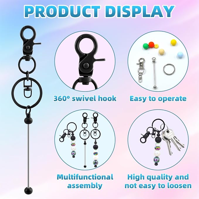 80 Pcs Beadable Keychains Bulk Kit – DIY Keychain Making Supplies - Image 3