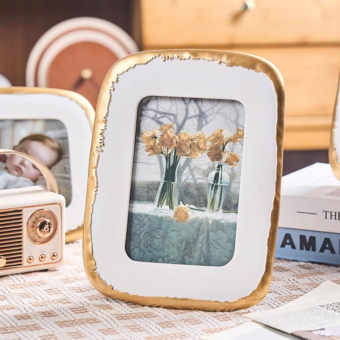 4x6 Picture Frame, Ornate Photo Frame White & Gold, Hand-Crafted Resin Table - Image 2