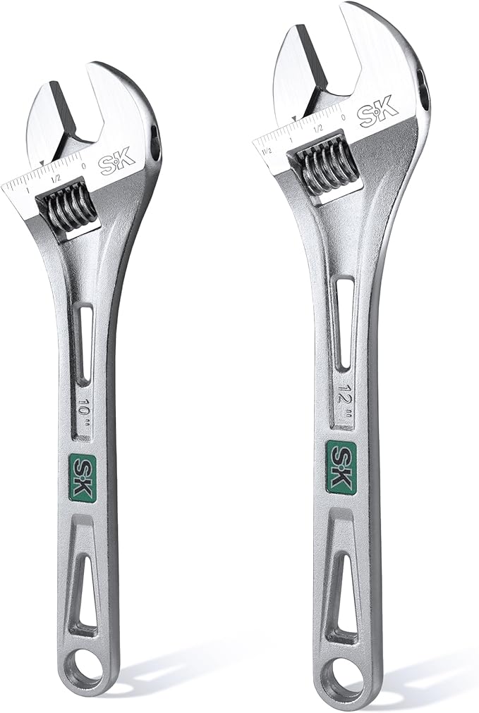 SK 2-Piece Adjustable Wrench Set, 10-Inch, 12-Inch, Cr-V Steel, SAE & Metric Scales