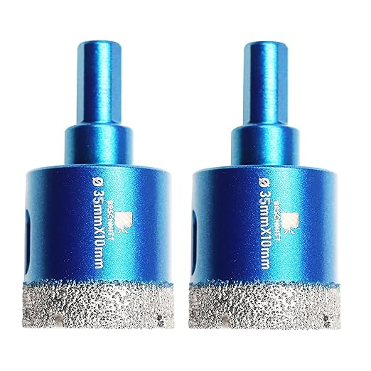 Dry Diamond Core Drill Bit Set,BRSCHNITT 2pcs/Pack 1 3/8 Inch (35mm) Diamond Hole Saw Core Drill Bit with Triangle Shank for Porcelain Tile Ceramic Stone Granite Marble