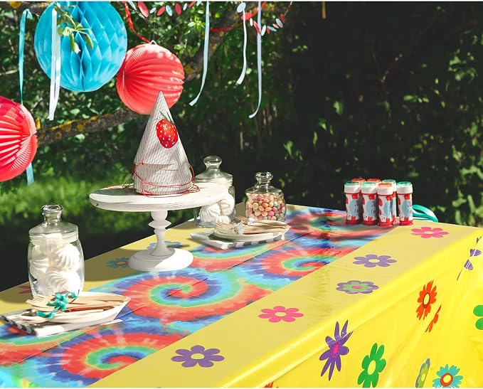 Oudain 6 Pcs Tie Dye 70s Party Decoration Hippie Tablecloth - Image 6
