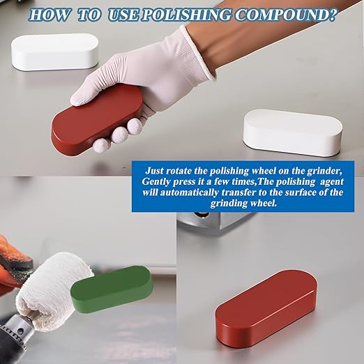 Metal Buffing Polishing Compound Kit,Buffing Wheel Compound Including White Diamond,Red Rouge, General Green(3 Pack, 3.5 Oz)
