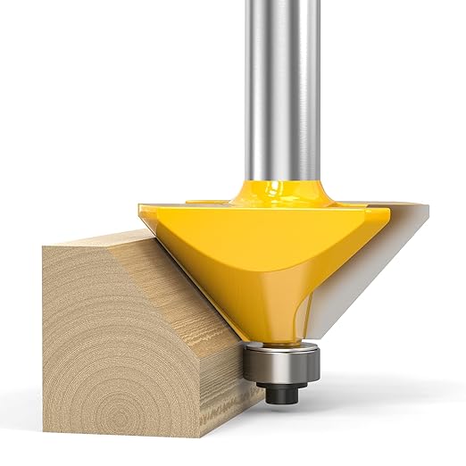 5PCS Chamfer Router Bit Set 1/2 Inch Shank Dish Carving Router Bits with Top Bearing for Woodworking, 11.25, 15, 22.5, 30, 45 Degree