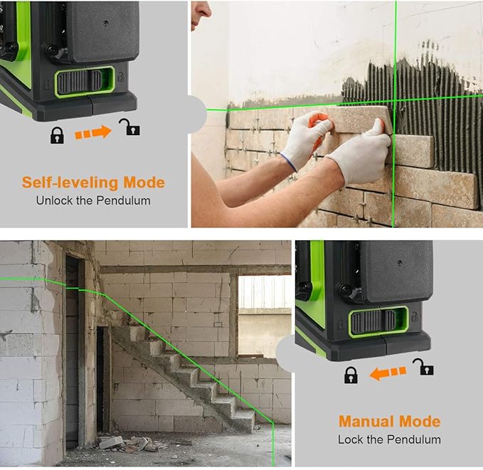 Huepar 3D Green Beam Self-Leveling Laser Level 3 x 360 Cross Line Three-Plane Leveling and Alignment Tool -Two 360 Vertical and One 360 Horizontal Line -Magnetic Pivoting Base GF360G