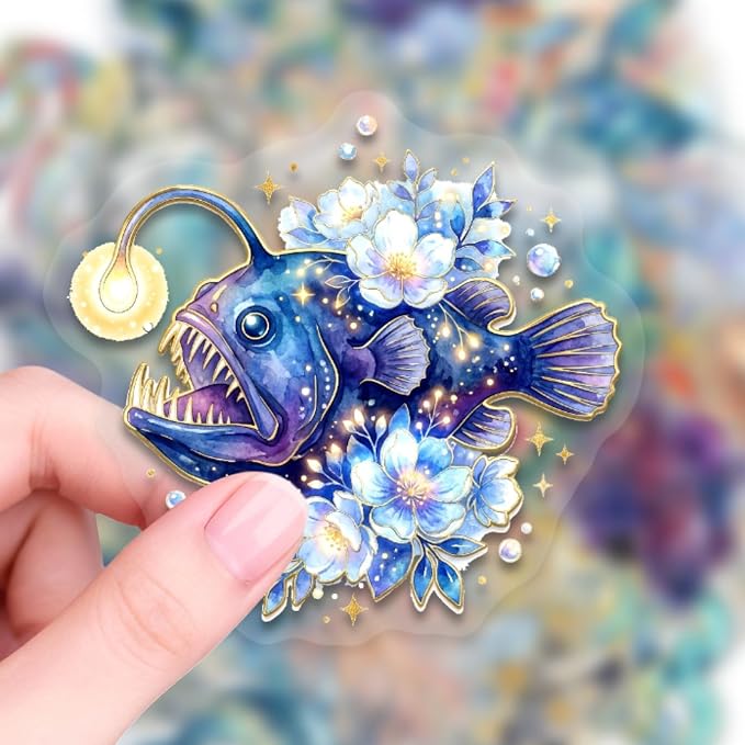 50Pcs Transparent Aesthetic Marine Life Flowers Stickers - Image 4