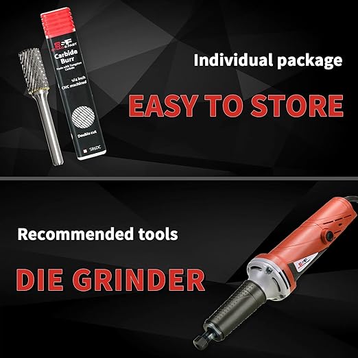 S&F STEAD & FAST Carbide Burr with ¼” Shank ½” Cutter Dia 1” Length, Professional Grade Tungsten File, Die Grinder Bit for Electric or Air Die Grinder, Cylinder End Cut, Grinding Burr bit for Metals