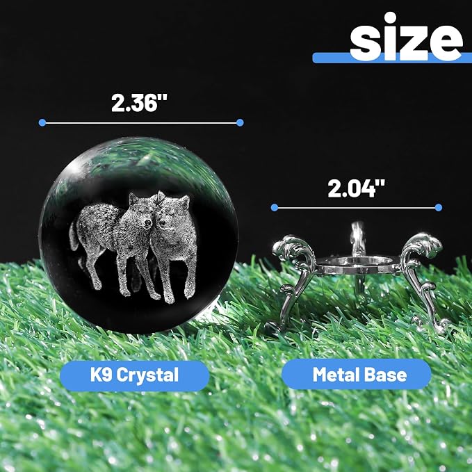 3D Wolf Crystal Ball with Stand Lase Engraved Glass Sphere Paperweight Wolf - Image 2