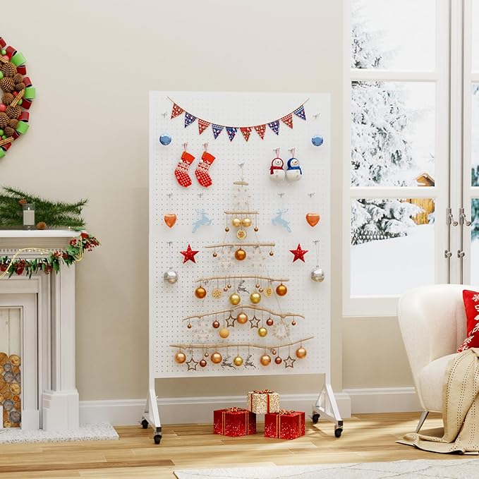 Metal Pegboard Display Stand 3.5 x 5.5 Feet, Adjustable Height with 40 Peg Board Hooks and Wheels, Pegboard Display Rack, Craft Display Rack, Retail Display Rack, Garage Peg Board, Pegboard