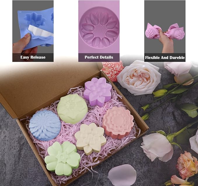 Sakolla 2 Pack Silicone Soap Molds, 6 Cavities Different Flower Shapes Silicone - Image 4