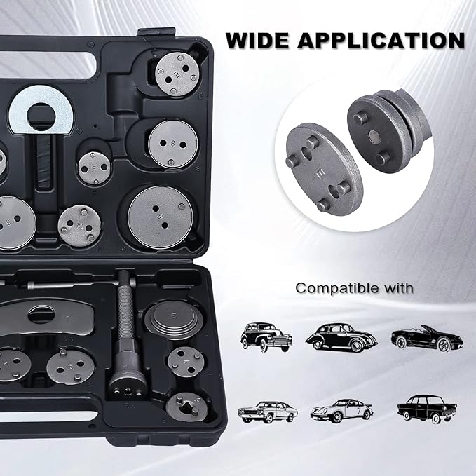 22PCS Disc Brake Caliper Wind Back Tool Kit, Car Brake Piston Compressor and Wind Back Tool Set for Brake Pad Replacement