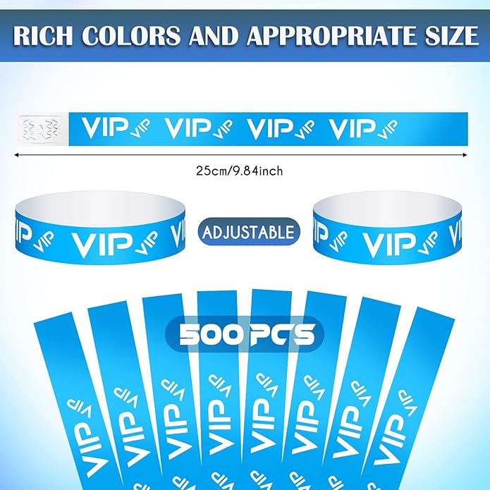 Teling 500 Pack VIP Plastic Wristbands Bracelets Party for Events VIP Custom Wristbands Plastic Bracelets Tear proof Waterproof Wrist Bands Arm Bands for Events Concerts