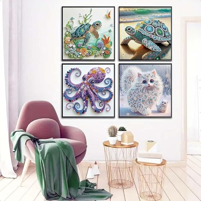 4Pack Diamond Painting Kits For Adults, Sea Turtle Special Shape Diamond Art - Image 4