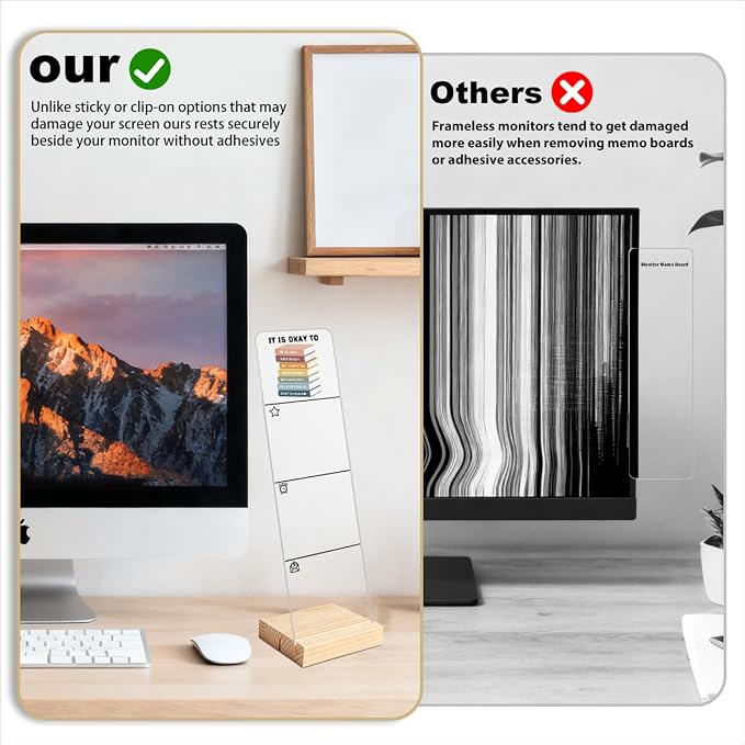 Monitor Memo Board with Removable Wooden Base Acrylic Portable Sticky Note - Image 3