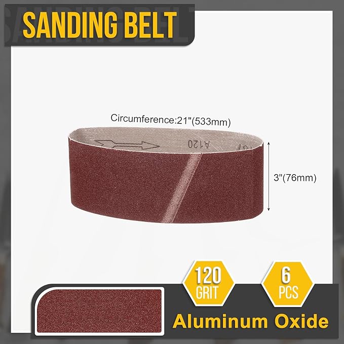 3 x 21 Inch Sanding Belt, 6 Pcs 120 Grit Knife Sharpener Belts Work Sharpening for Belt Sander Knife Carving Tool Metal Working
