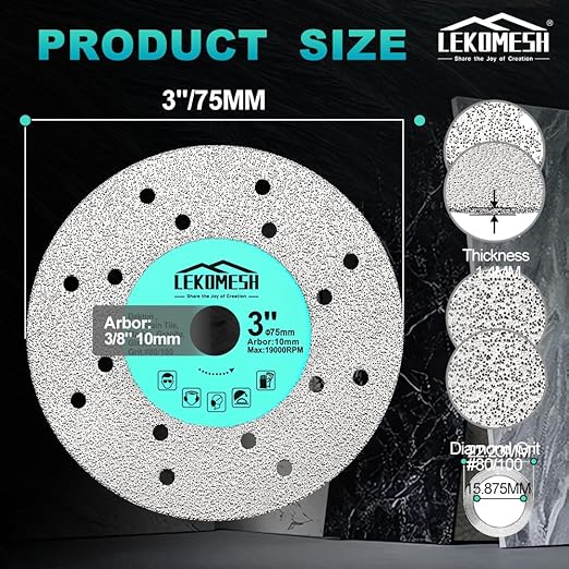 Rock Slab Grinding Disc - 3 inch Glass Cutter Disc (10pcs), Granite Cutting Blade, Diamond Grinder Wheel for Rock Slab, Stone, Tile, Marble, Granite, Glass Diamond Saw Blades