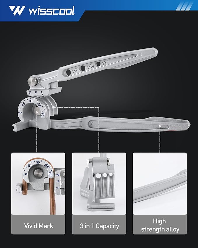 3-in-1 Tube Bender Tubing Brake line Bender for Soft Copper, Aluminum, Metal, Pipe Bender 180° (1/4" 5/16" 3/8")