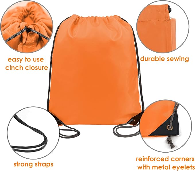 BeeGreen 20 Pieces Orange-String-Bag-Pack-Bulk Durable Cinch Gym Sacks - Image 5