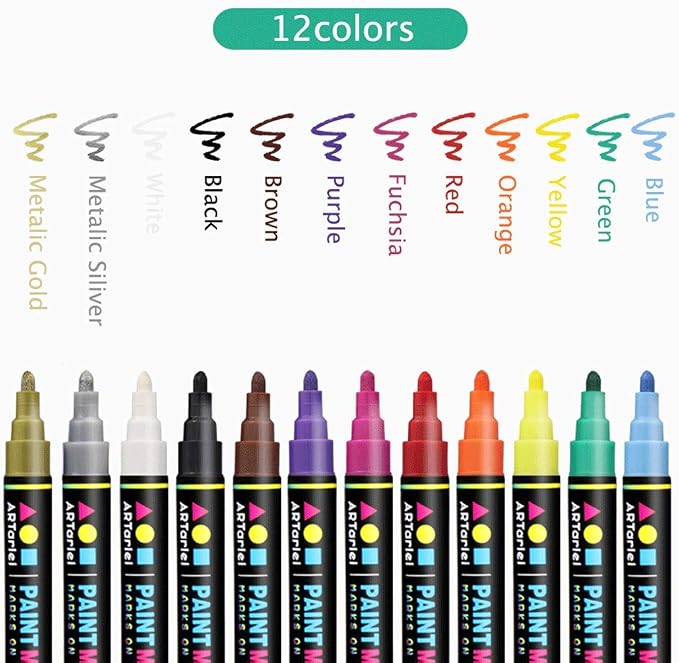 Permanent Markers for Rock Painting, 12 Colors, Medium Point, Quick-Drying - Image 5