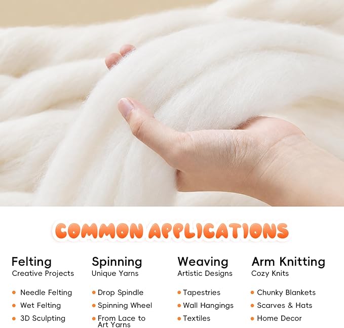 1.76oz Wool Roving: Needle Felting Wool White Roving Wool Felting Supplies Pure - Image 4