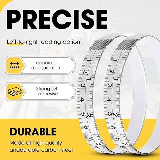 Adhesive Measuring Tapes,Steel Self Tape Measure,1/2" Wide Imperial & Metric Ruler Sticker, Stick On Table Saw and T Track for Woodworking, Drafting (White, Left to Right 118" 2PCS)