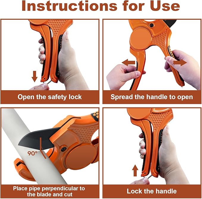 Kerry PVC Pipe Cutter with SK5 Blade, Outer Diameter Up to 2-1/2" Ratcheting Heavy-Duty PEX POLY PE PPR Plastic Hoses and Plumbing Tube Cutting Tool, Thicken Aluminum Body Efficient Extended Handle