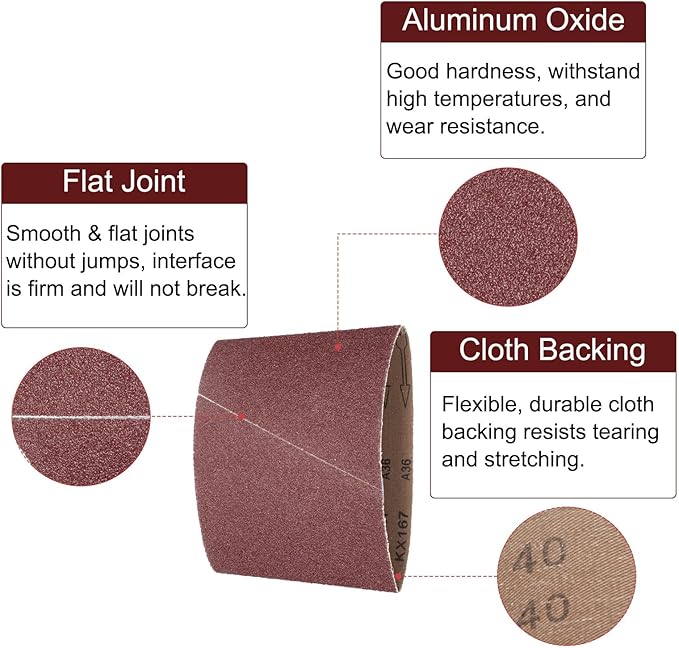 uxcell 10pcs 8" x 19" Sanding Belts 40 Grits Aluminum Oxide Abrasive Belt Sander Paper Sanding Papers for Metal Wood Grinding Polishing, Reddish Brown