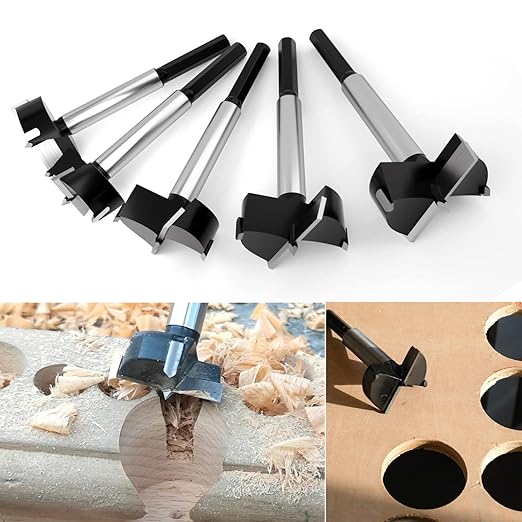 ASNOMY 6PCS Large Size Forstner Bit set, 1-3/8Inch to 2-3/4Inch Carbide Tipped Forstner Drill Bit for Hard Wood, Wood Drilling bit Set Woodworking Hinge Cutter Tool Kits for Wood Plastic Plywood