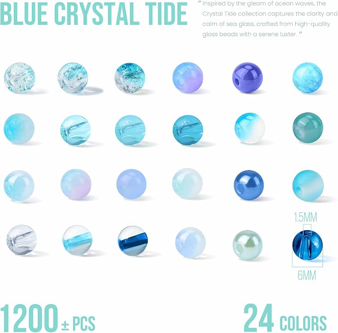 1200PCS 6mm Blue Glass Beads for Bracelets, 24 Colors Crystal Beads Bracelets - Image 2