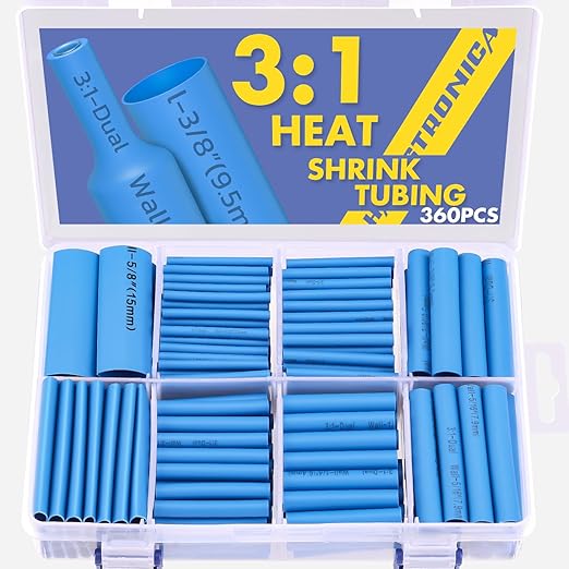 haisstronica 360PCS Heat Shrink Tubing,3:1 Ratio Adhesive Lined Marine Heat Shrink Tube Kit 8 Sizes(3/32"-5/8") Blue