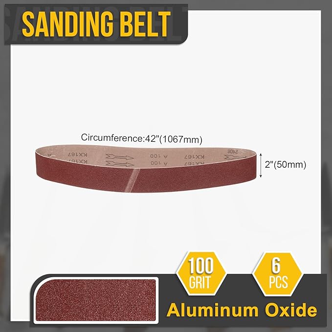 2 x 42 Inch Sanding Belt, 6 Pcs 100 Grit Knife Sharpener Belts Work Sharpening for Belt Sander Knife Carving Tool Metal Working