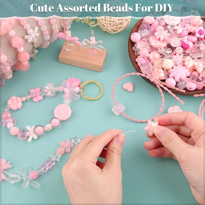 200-260PCS TINKRSTUFF Assorted Pink Acrylic Beads - Image 3